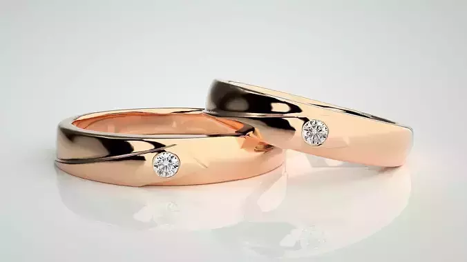 Solitaire Couple Band Ring 3dm stl render detail