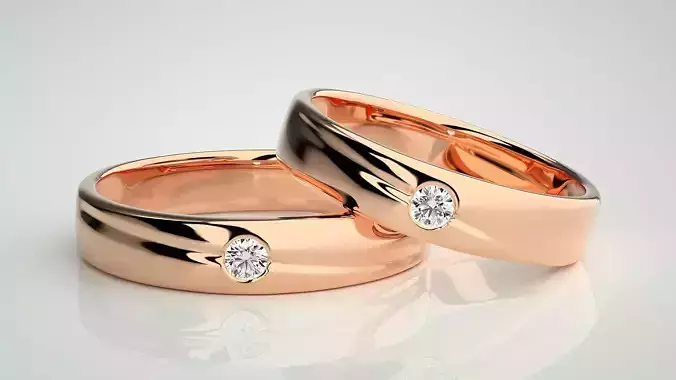 Solitaire Couple Band Ring 3dm stl render detail