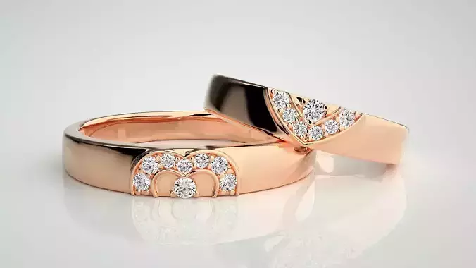 Heart Love Couple Band Ring 3dm stl render detail