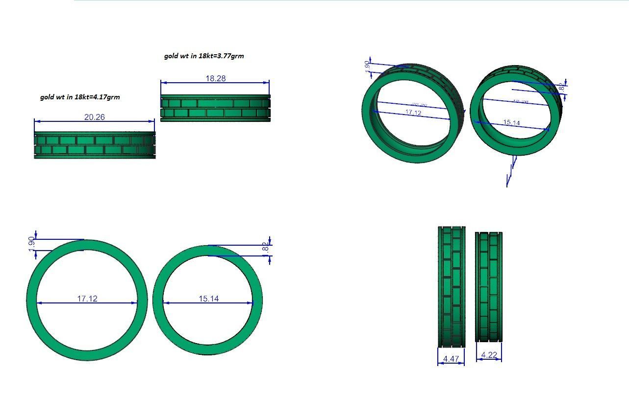 Italian Plain Gold Couple Band Ring 3dm stl render detail 3D print model_8