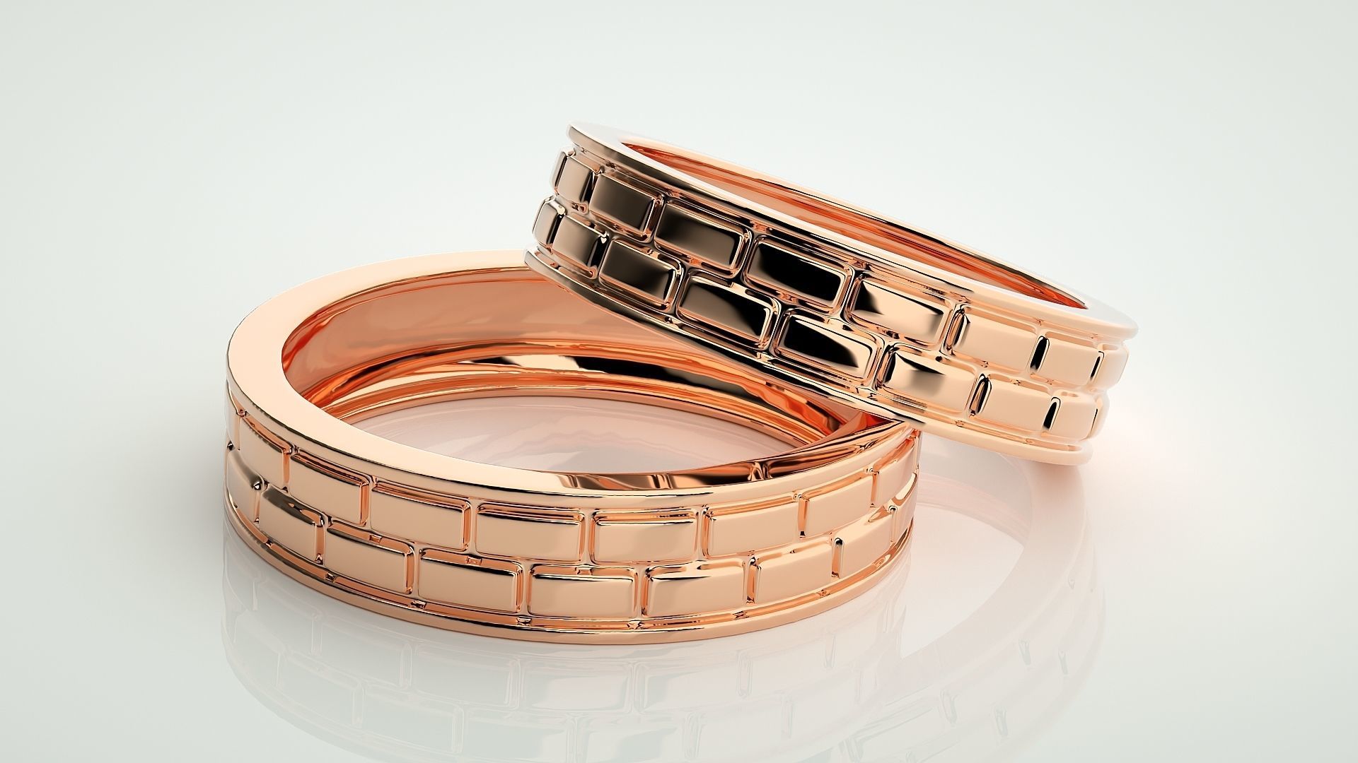 Italian Plain Gold Couple Band Ring 3dm stl render detail 3D print model_1