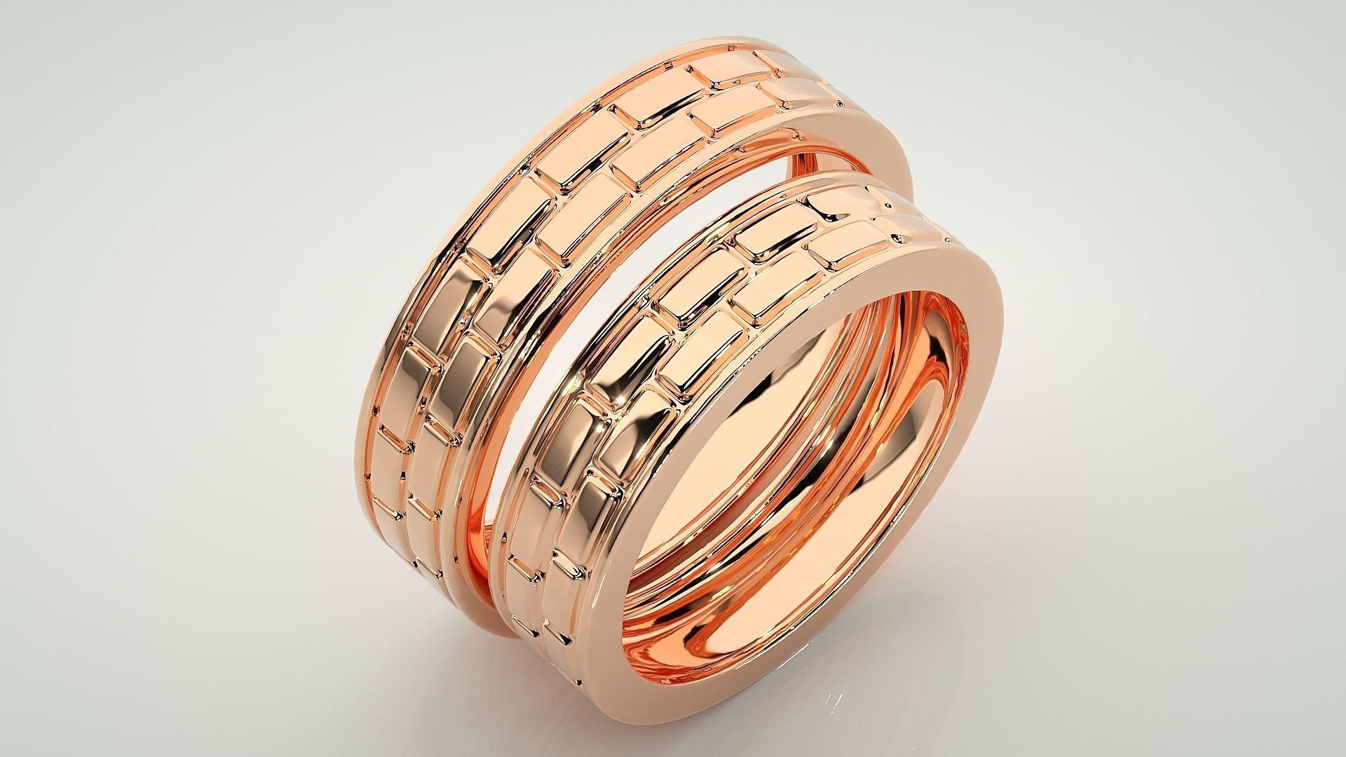 Italian Plain Gold Couple Band Ring 3dm stl render detail 3D print model_3