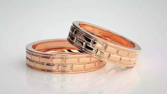 Italian Plain Gold Couple Band Ring 3dm stl render detail 3D print model
