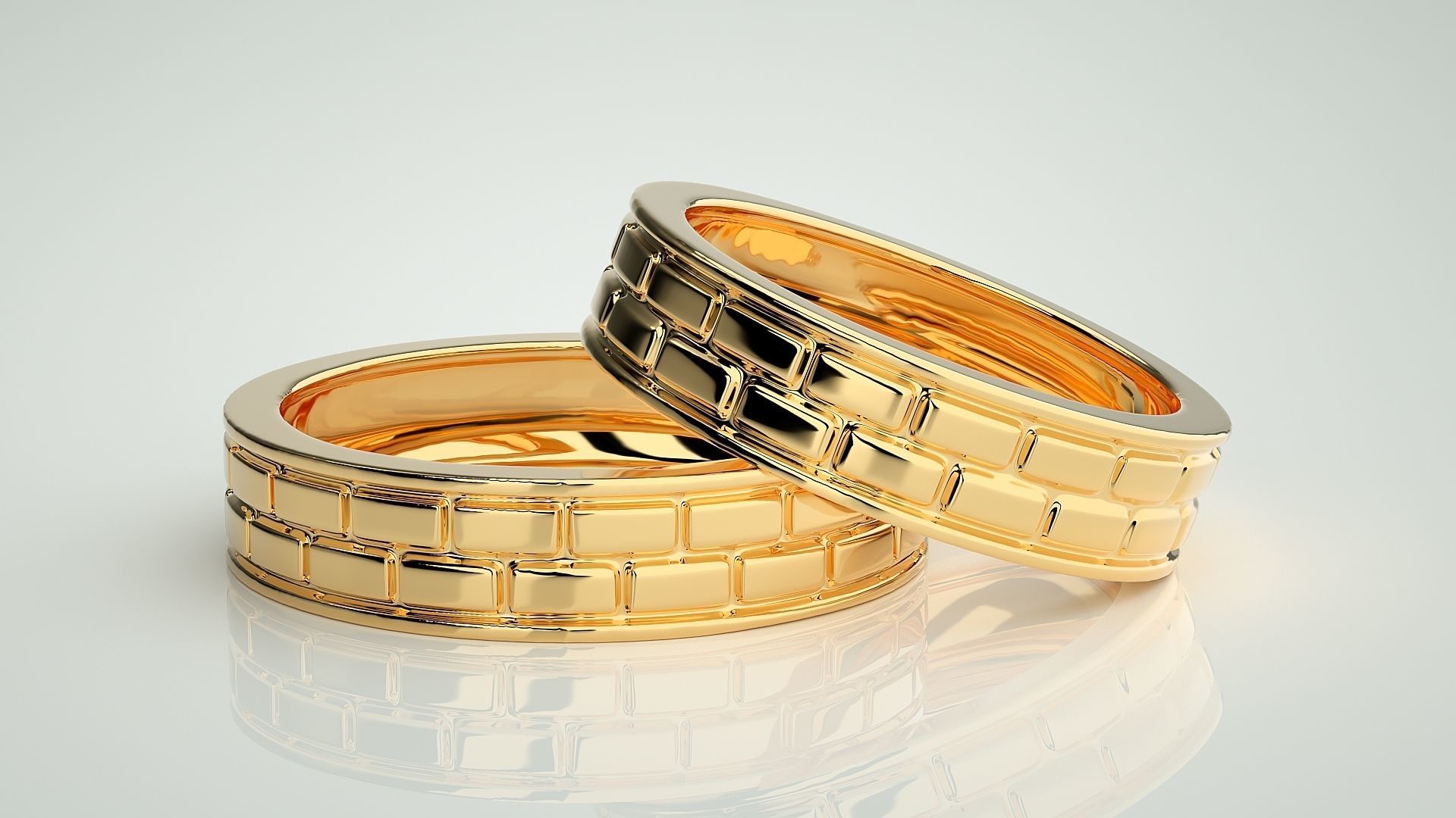 Italian Plain Gold Couple Band Ring 3dm stl render detail 3D print model_9