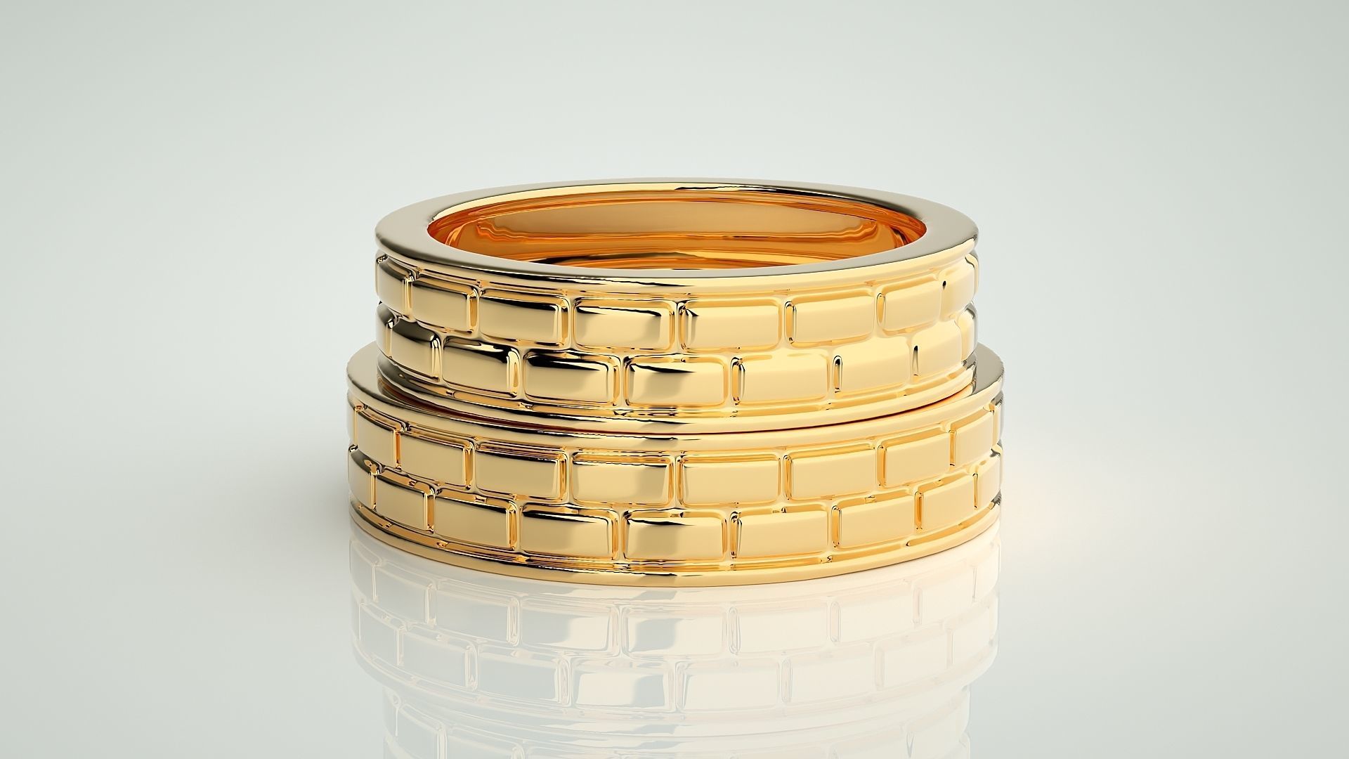 Italian Plain Gold Couple Band Ring 3dm stl render detail 3D print model_11