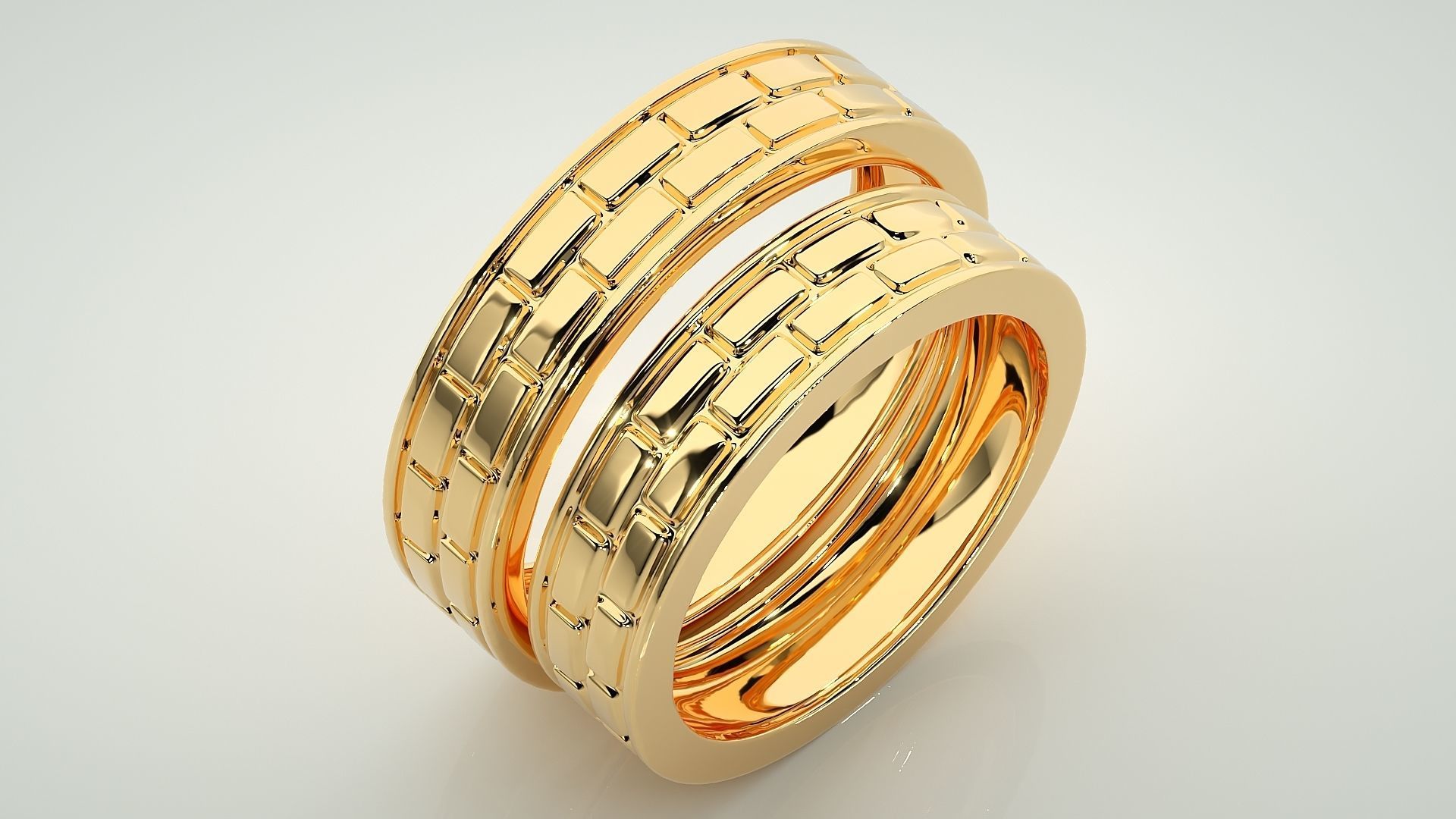 Italian Plain Gold Couple Band Ring 3dm stl render detail 3D print model_12