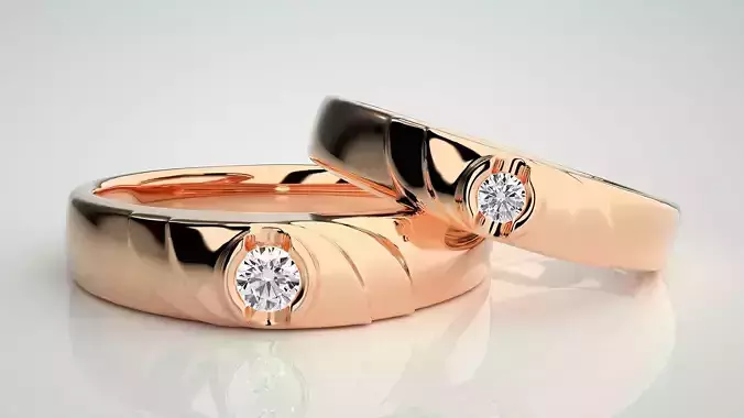 Solitaire Couple Band Ring 3dm stl render detail