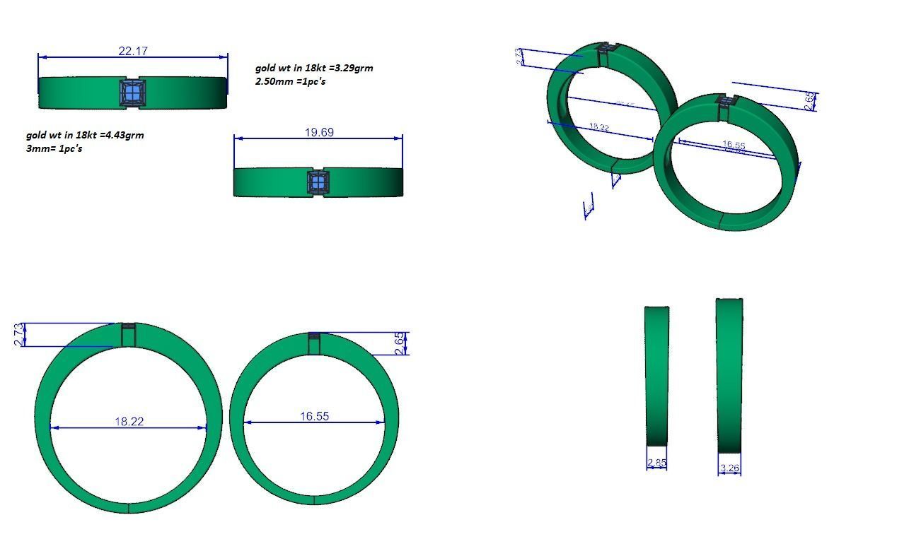 Princess Solitaire Couple Band Ring 3dm stl render detail 3D print model_4