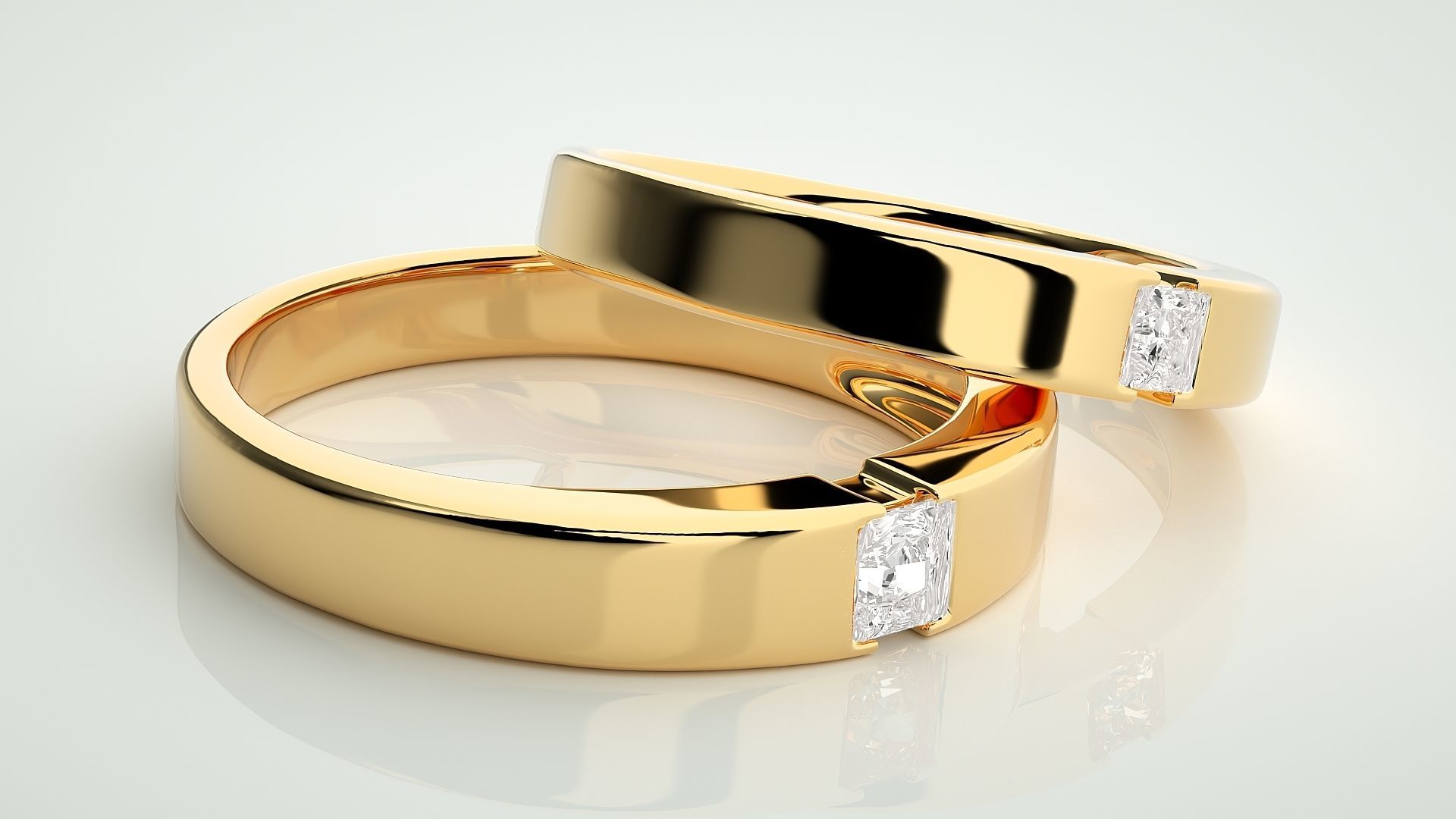 Princess Solitaire Couple Band Ring 3dm stl render detail 3D print model_10