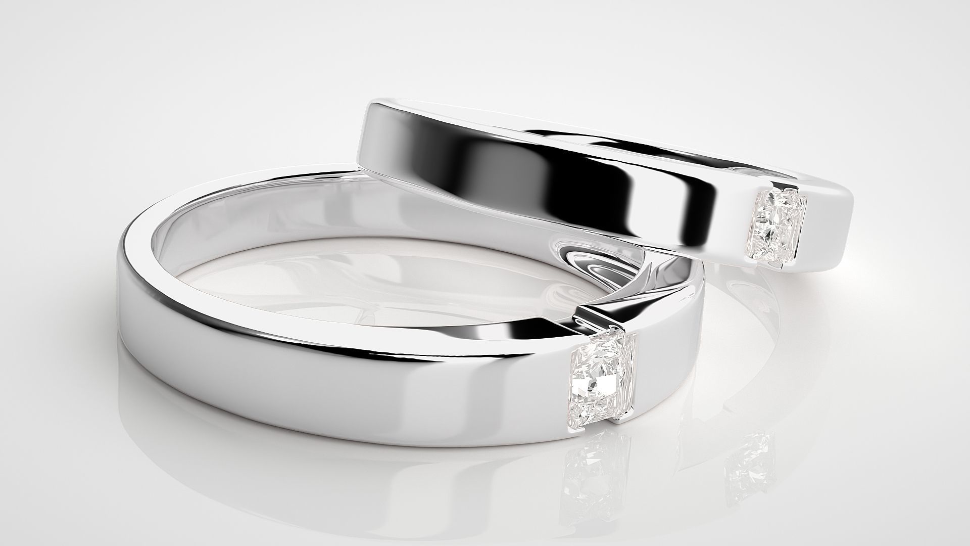 Princess Solitaire Couple Band Ring 3dm stl render detail 3D print model_6