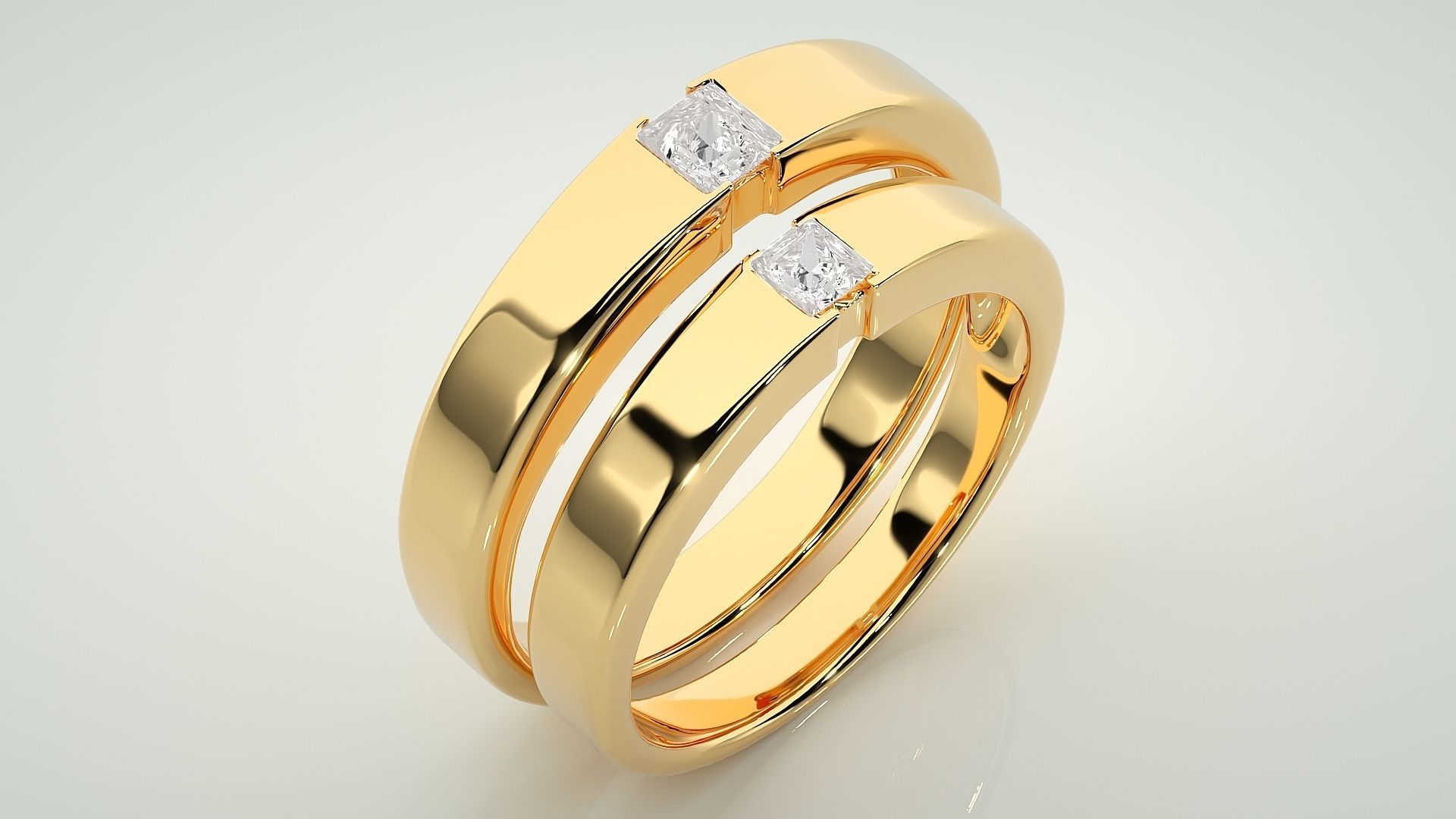 Princess Solitaire Couple Band Ring 3dm stl render detail 3D print model_12