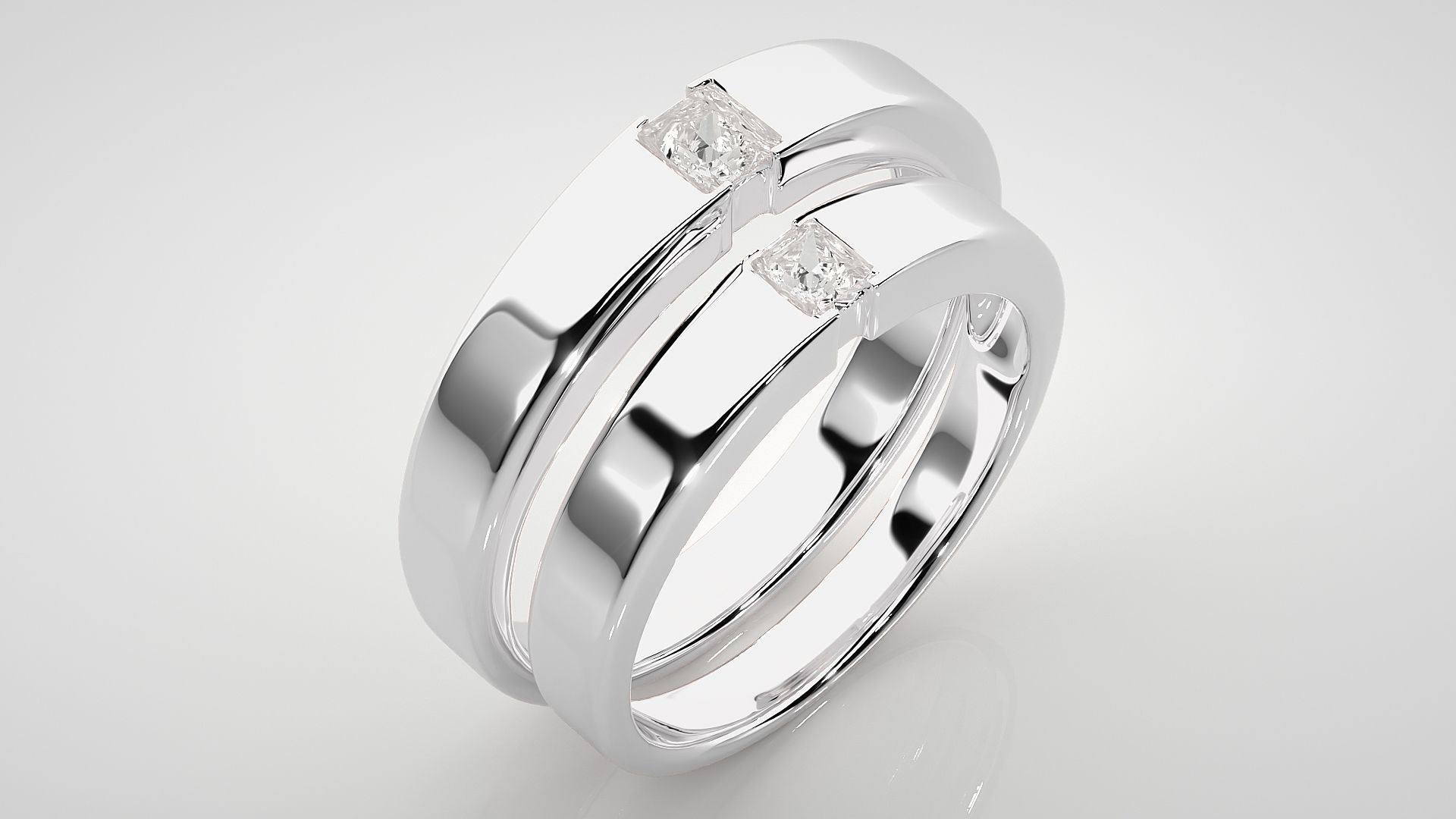 Princess Solitaire Couple Band Ring 3dm stl render detail 3D print model_8