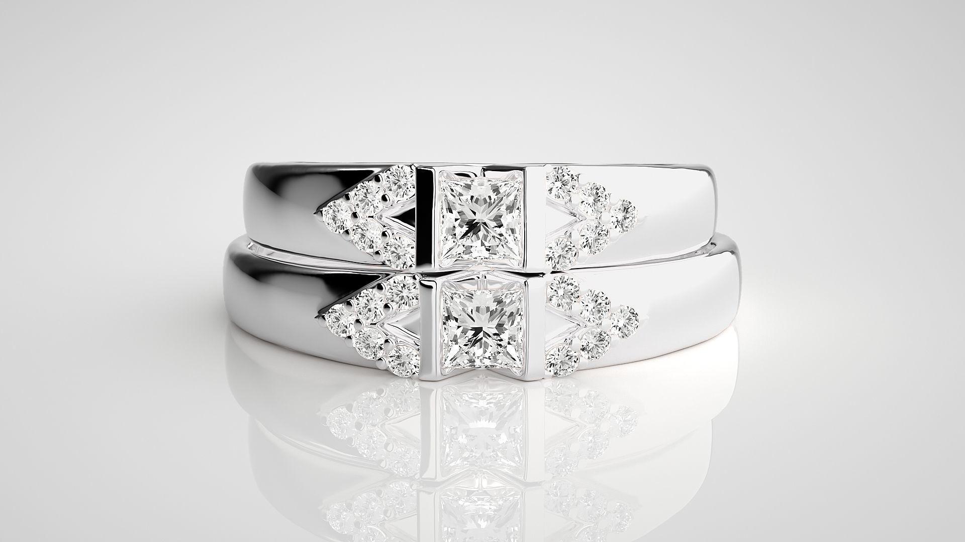 Solitaire Couple Band Ring 3dm stl render detail 3D print model_6