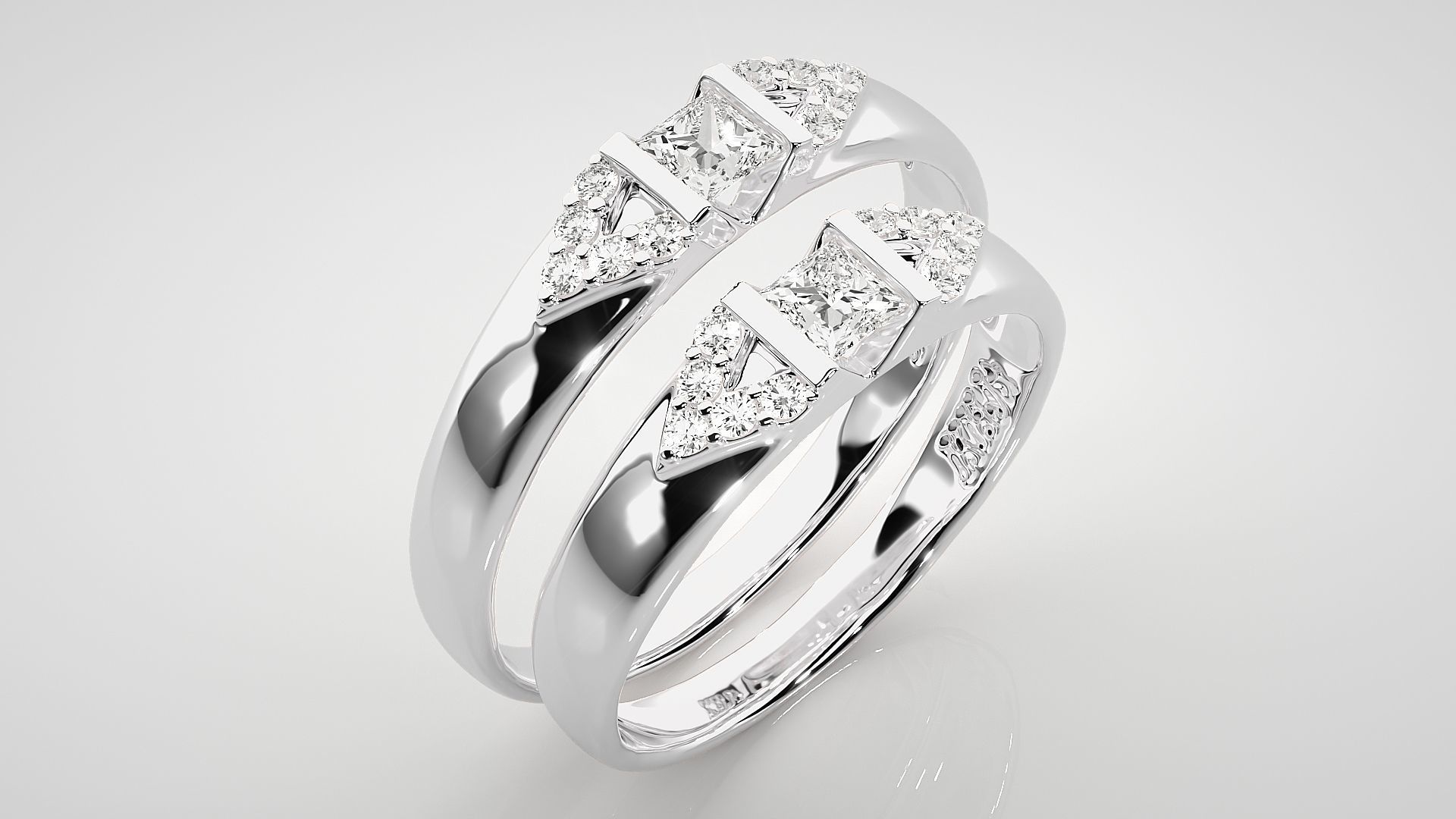 Solitaire Couple Band Ring 3dm stl render detail 3D print model_7