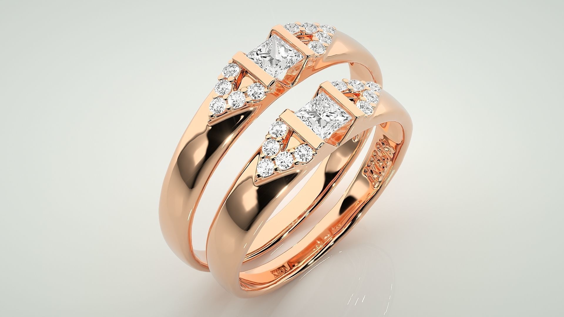 Solitaire Couple Band Ring 3dm stl render detail 3D print model_3