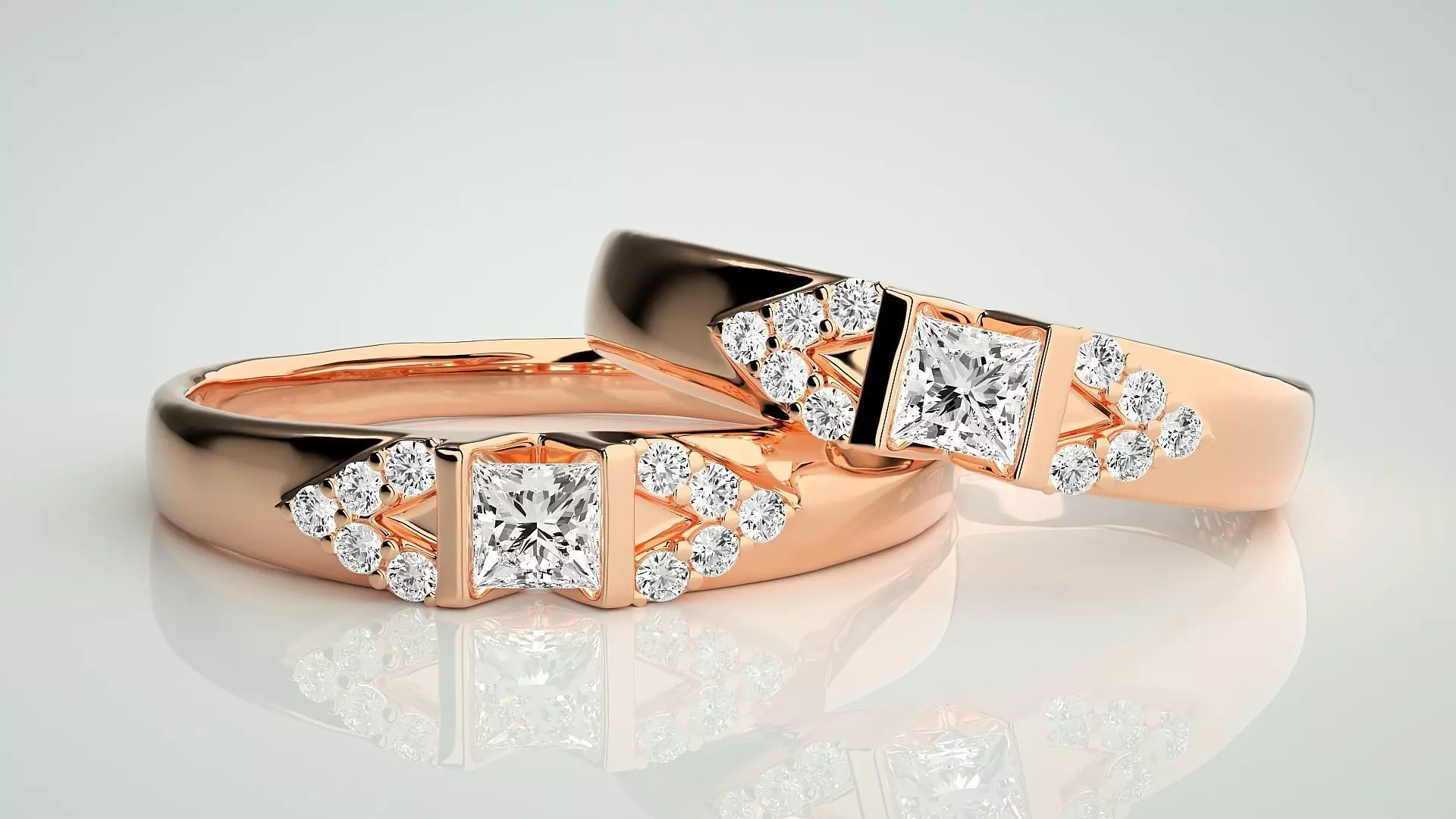 Solitaire Couple Band Ring 3dm stl render detail 3D print model_0