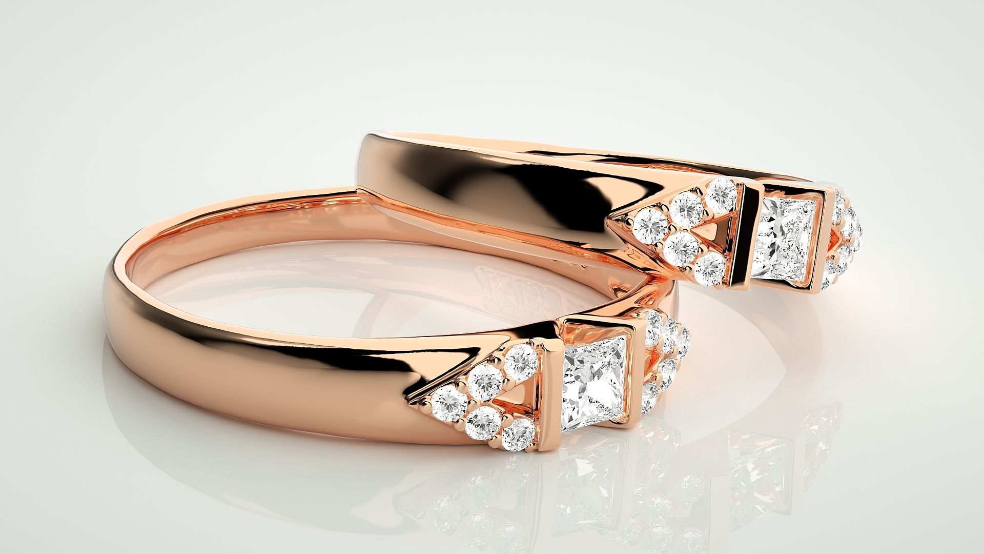 Solitaire Couple Band Ring 3dm stl render detail 3D print model_1