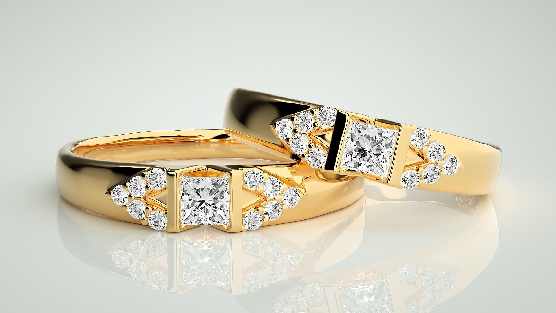 Solitaire Couple Band Ring 3dm stl render detail 3D print model_9