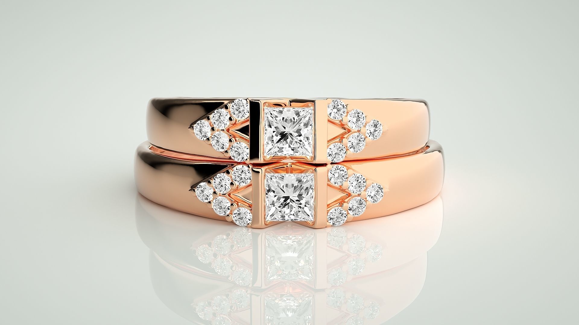 Solitaire Couple Band Ring 3dm stl render detail 3D print model_2