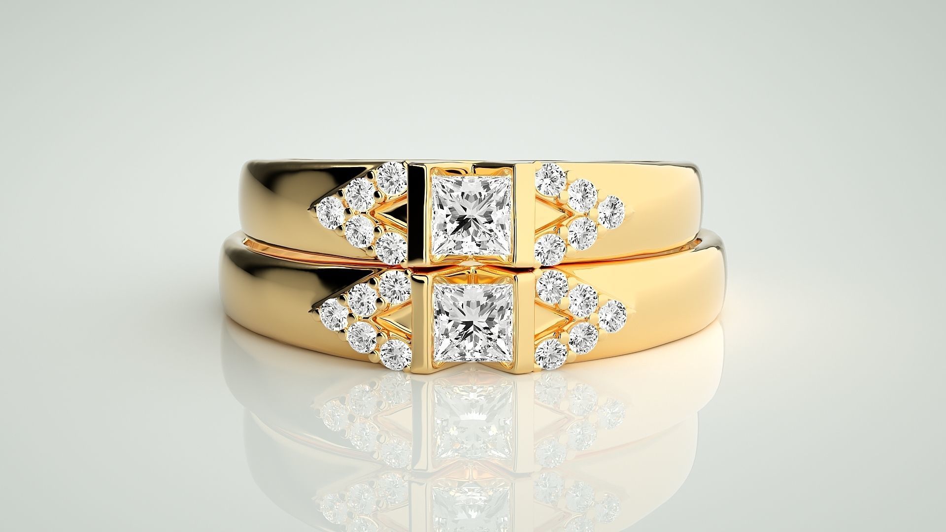 Solitaire Couple Band Ring 3dm stl render detail 3D print model_11