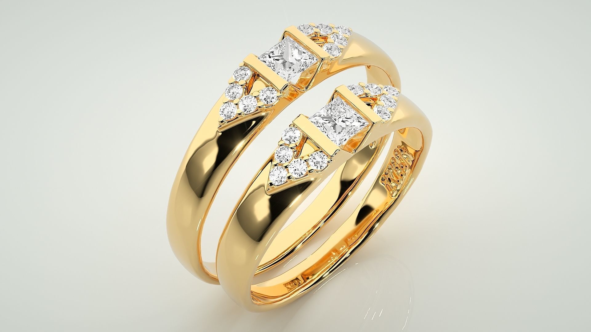 Solitaire Couple Band Ring 3dm stl render detail 3D print model_12