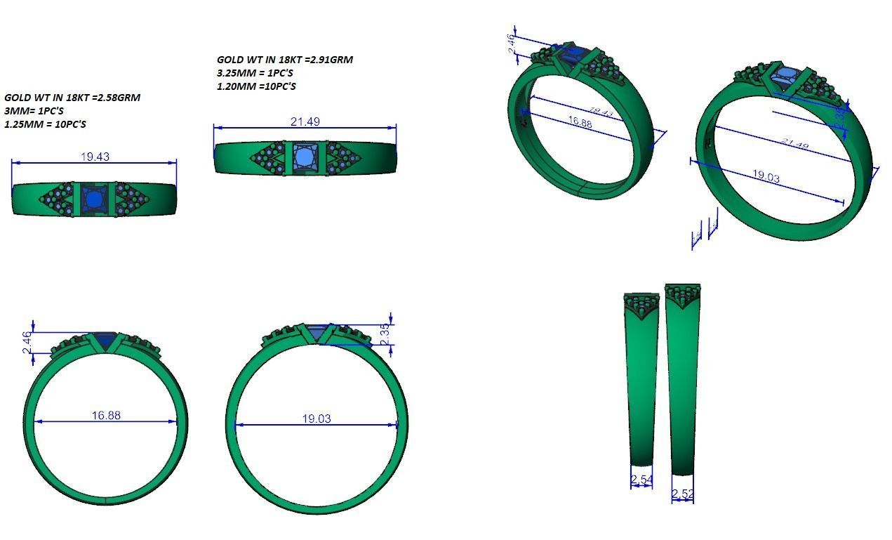 Solitaire Couple Band Ring 3dm stl render detail 3D print model_8