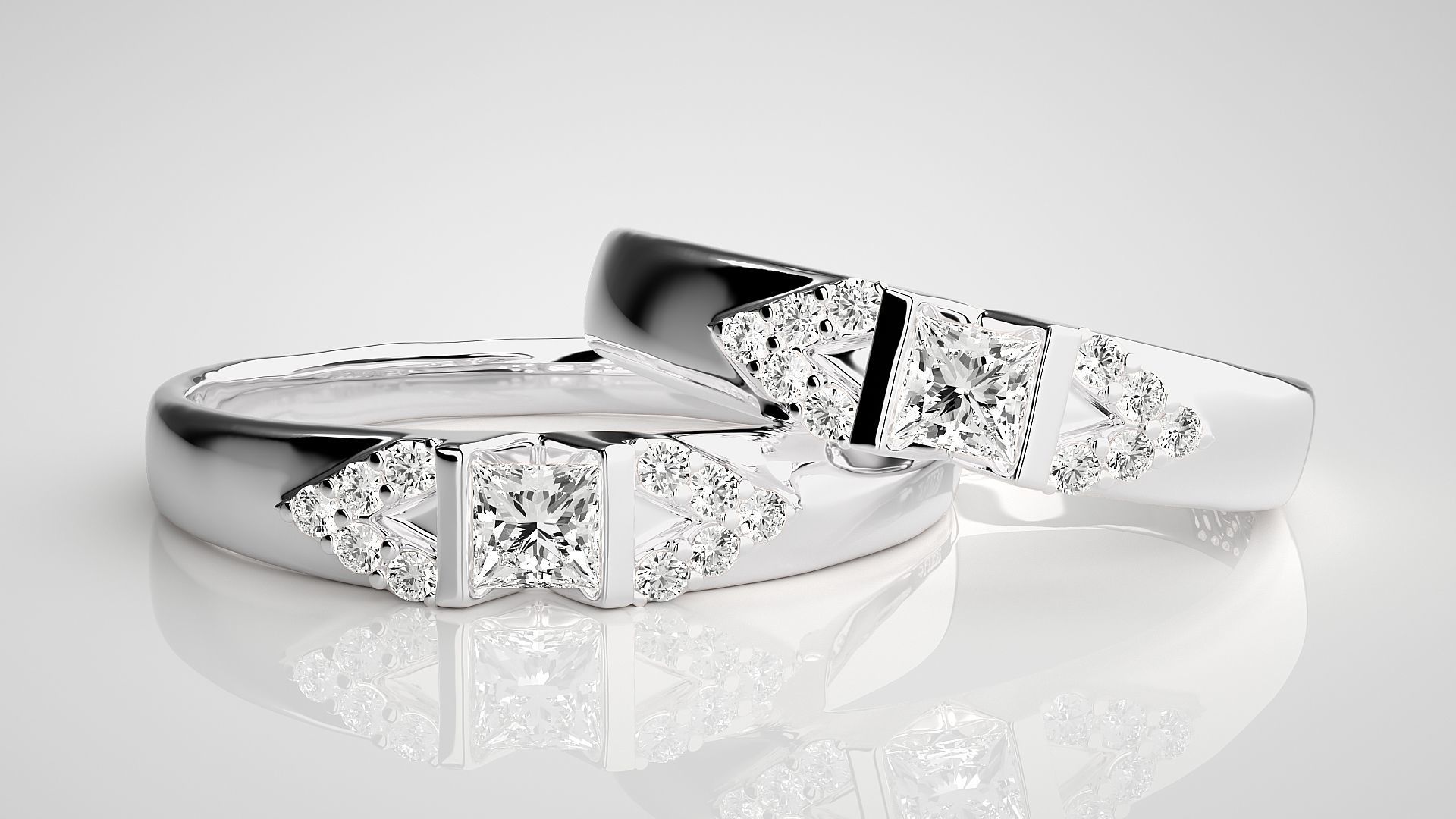 Solitaire Couple Band Ring 3dm stl render detail 3D print model_4