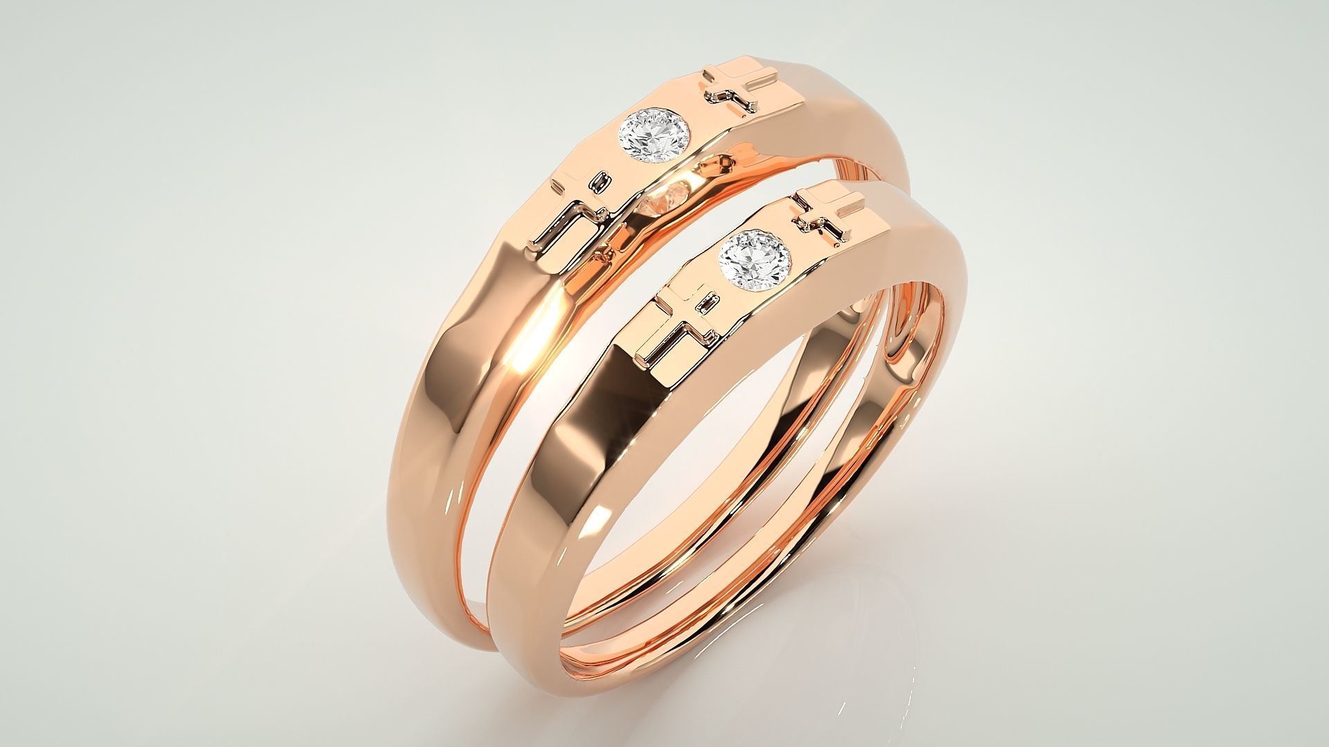Cross Solitaire Ring Couple Band Ring 3dm stl render detail 3D print model_3