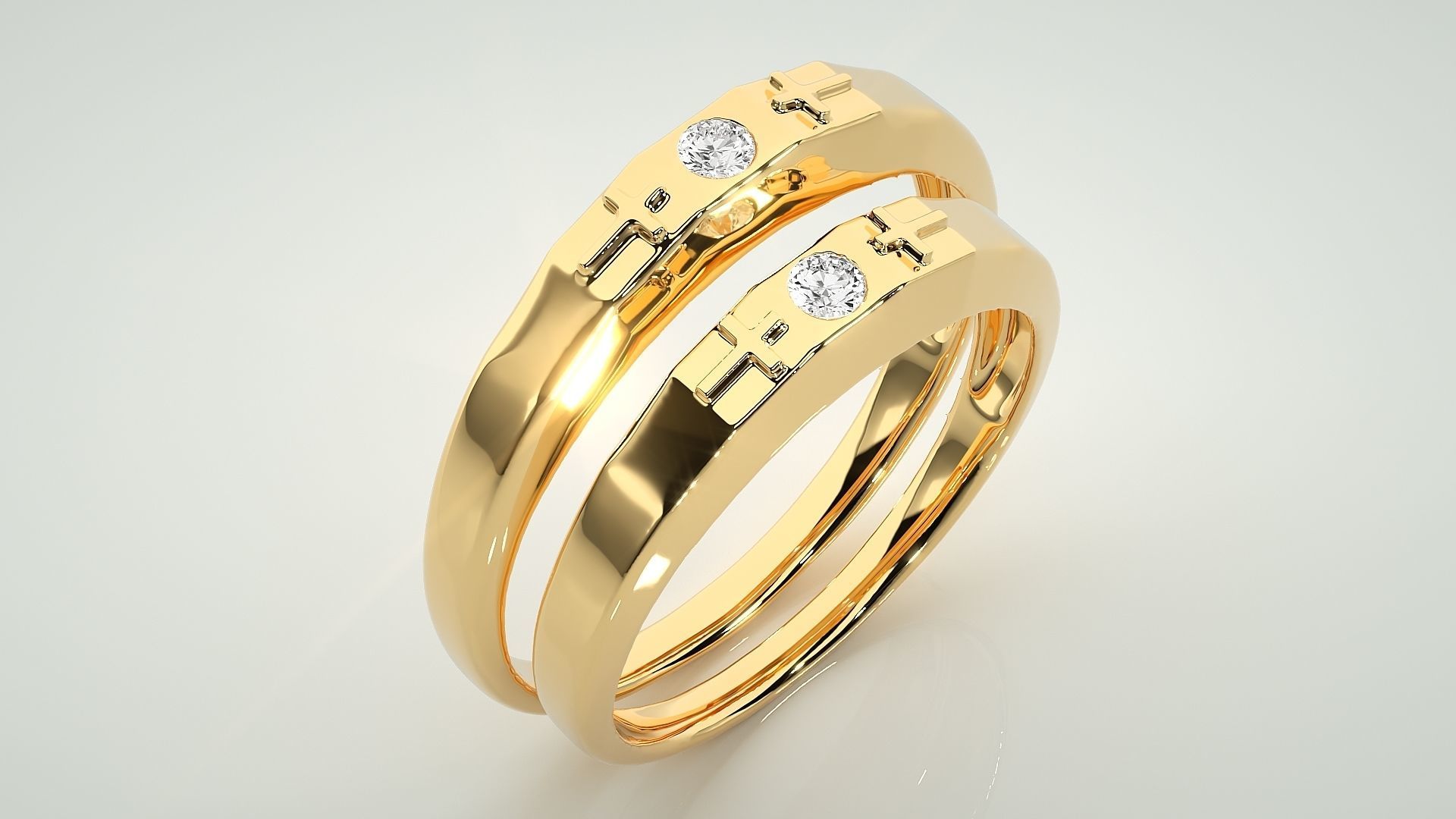 Cross Solitaire Ring Couple Band Ring 3dm stl render detail 3D print model_12