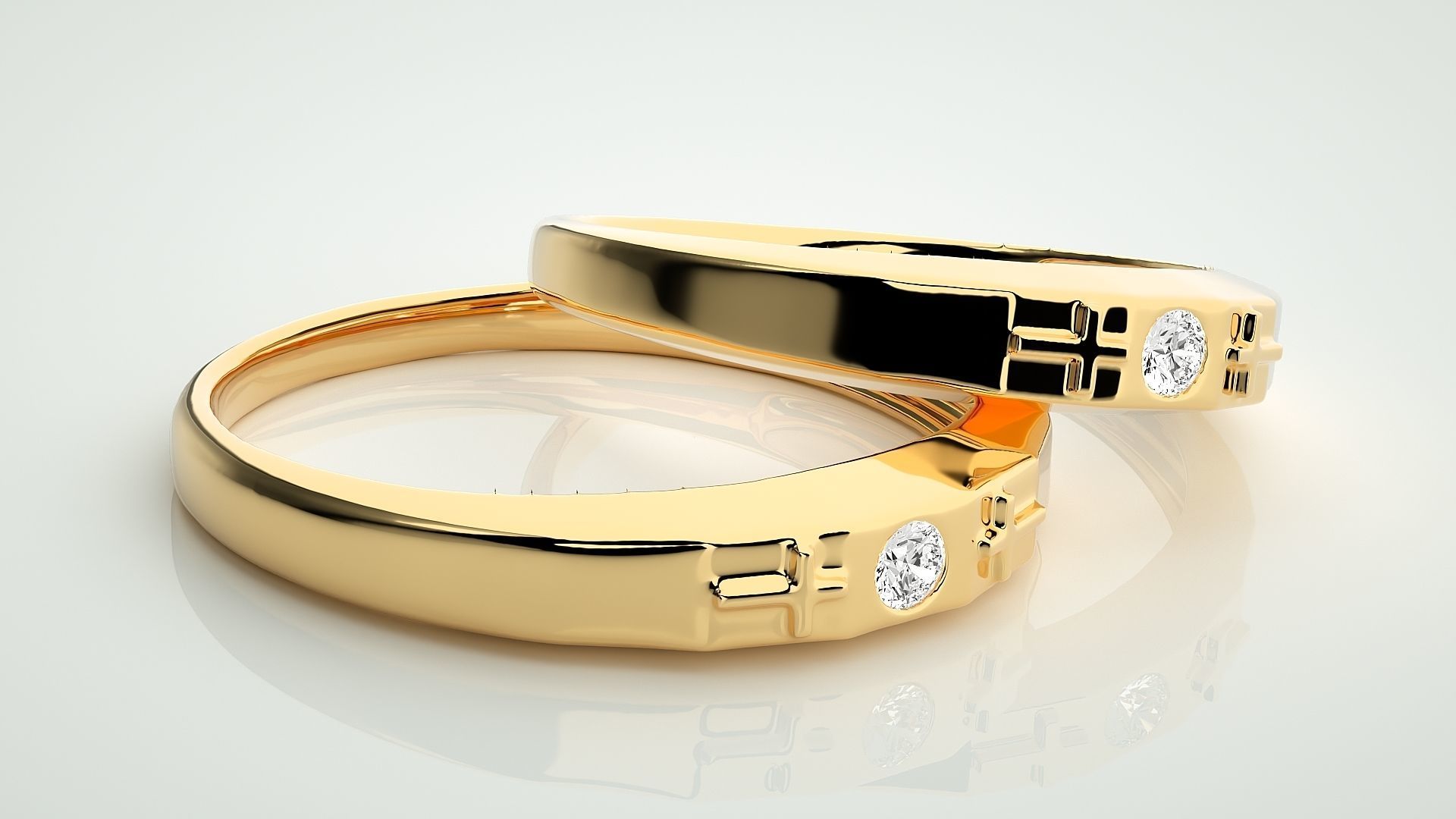 Cross Solitaire Ring Couple Band Ring 3dm stl render detail 3D print model_10