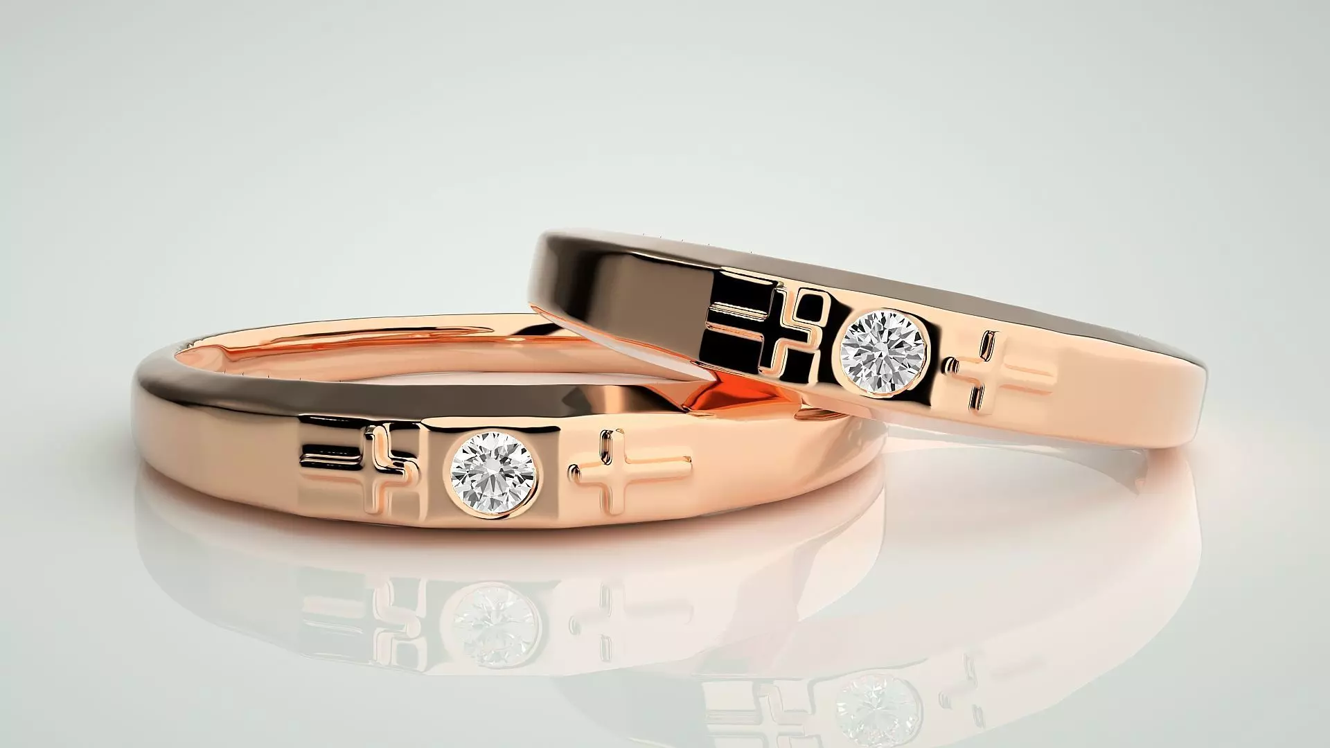 Cross Solitaire Ring Couple Band Ring 3dm stl render detail 3D print model_0