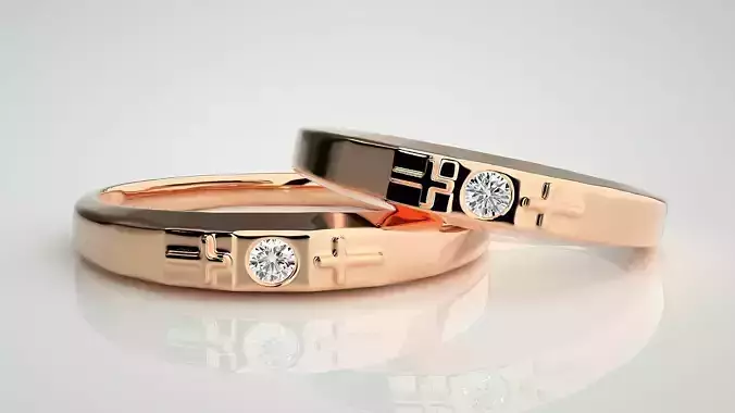 Cross Solitaire Ring Couple Band Ring 3dm stl render detail 3D print model