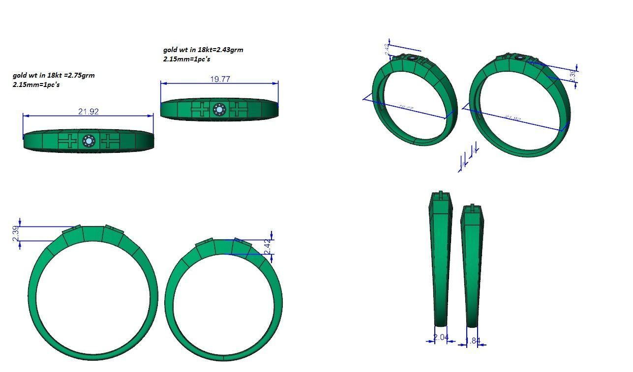 Cross Solitaire Ring Couple Band Ring 3dm stl render detail 3D print model_8