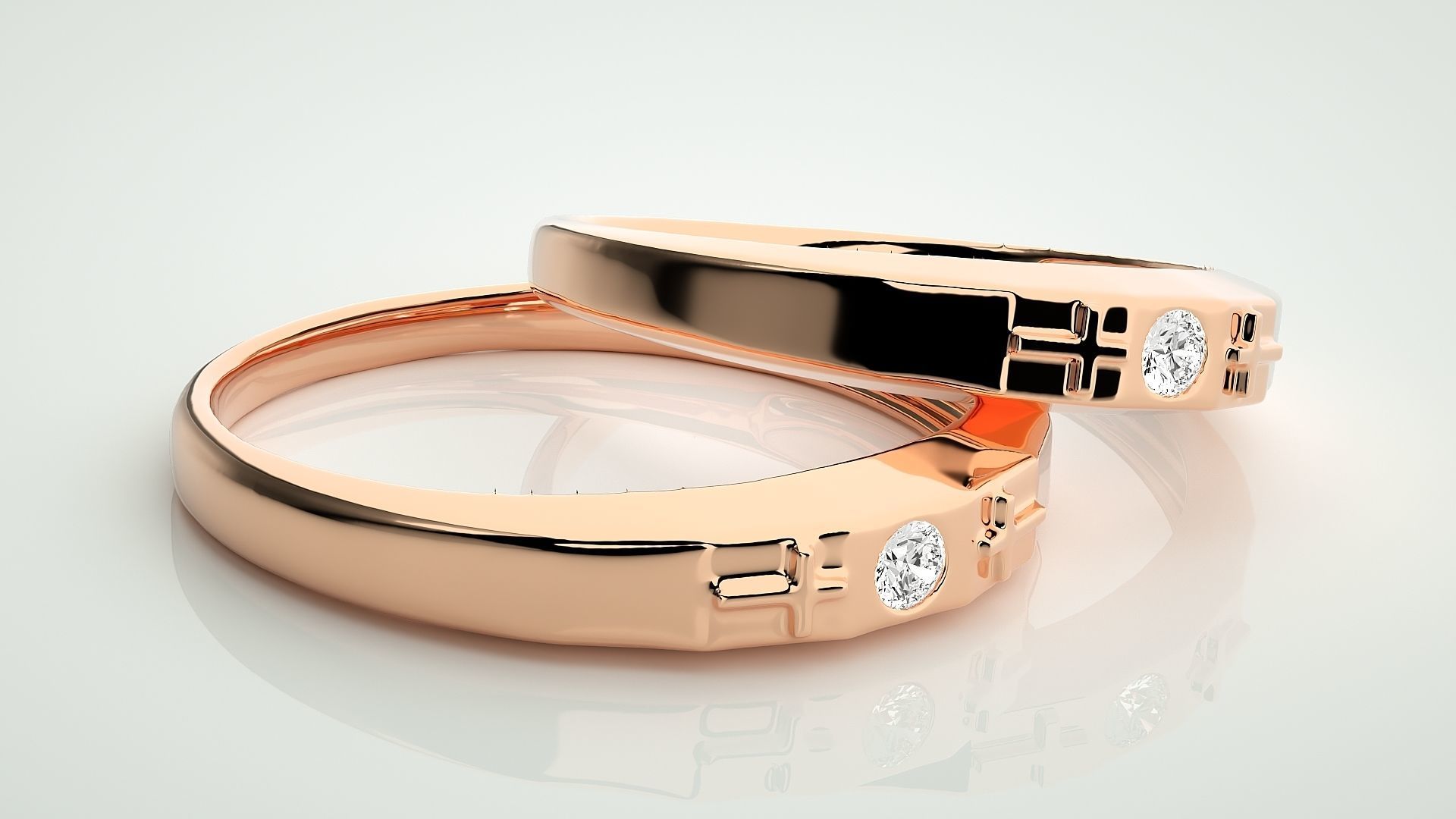 Cross Solitaire Ring Couple Band Ring 3dm stl render detail 3D print model_1