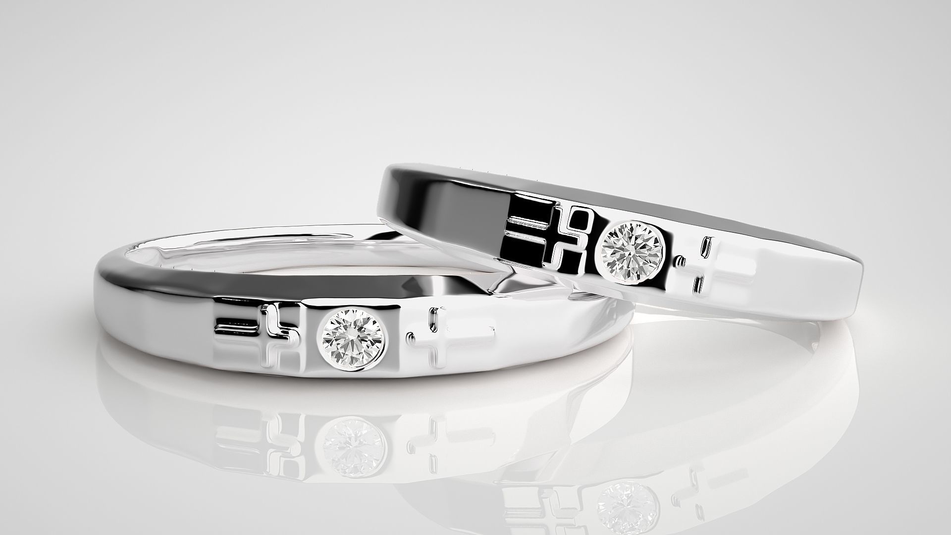 Cross Solitaire Ring Couple Band Ring 3dm stl render detail 3D print model_4