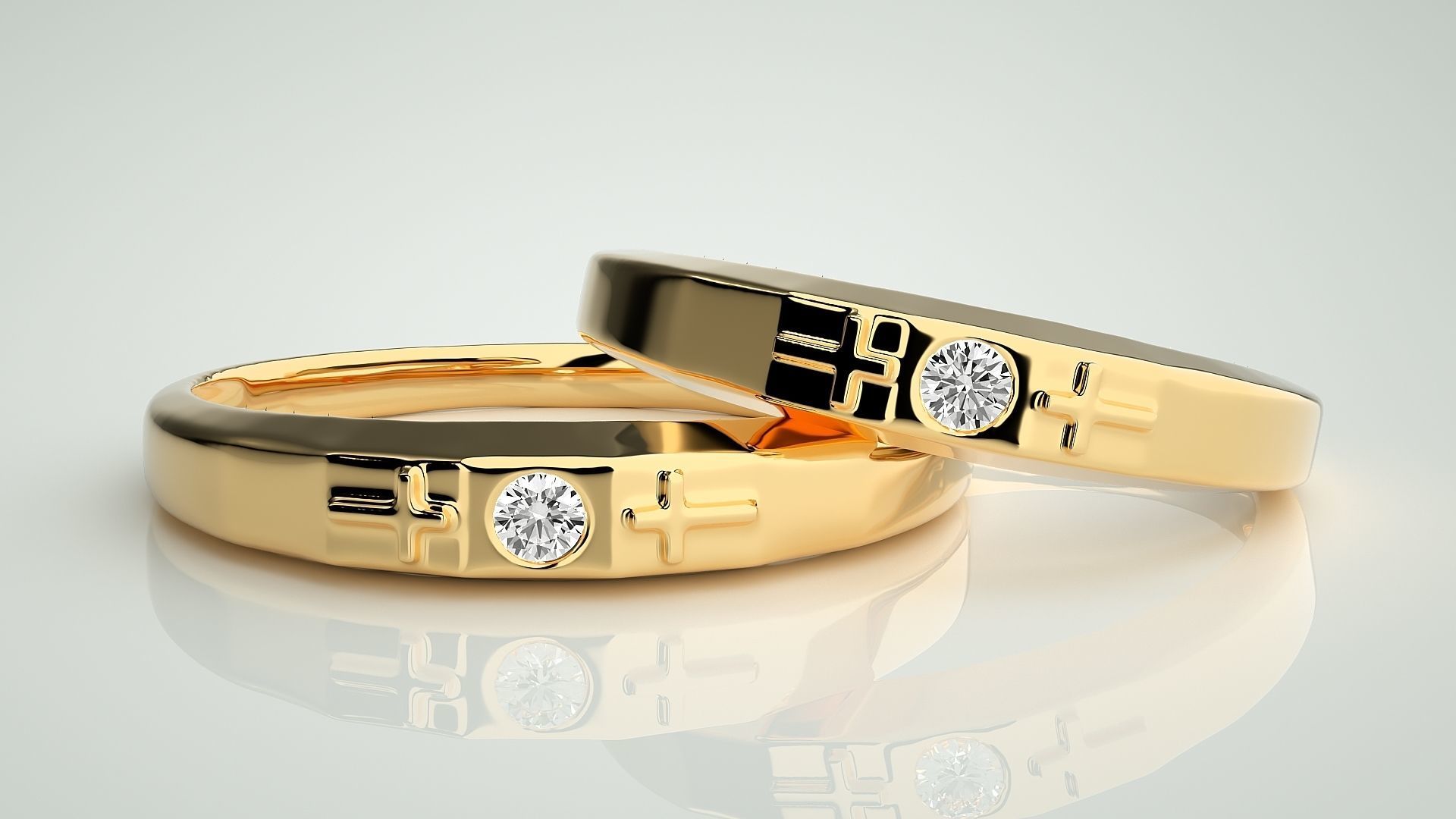 Cross Solitaire Ring Couple Band Ring 3dm stl render detail 3D print model_9