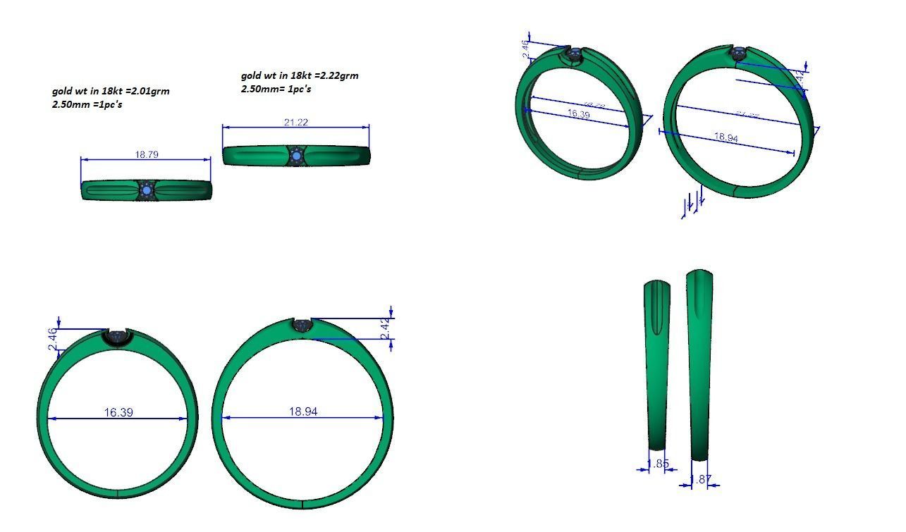Solitaire Couple Band Ring 3dm stl render detail 3D print model_8