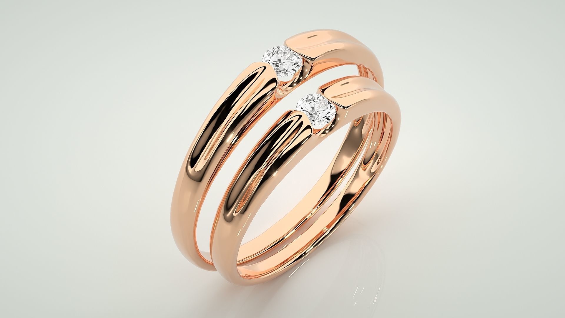 Solitaire Couple Band Ring 3dm stl render detail 3D print model_3