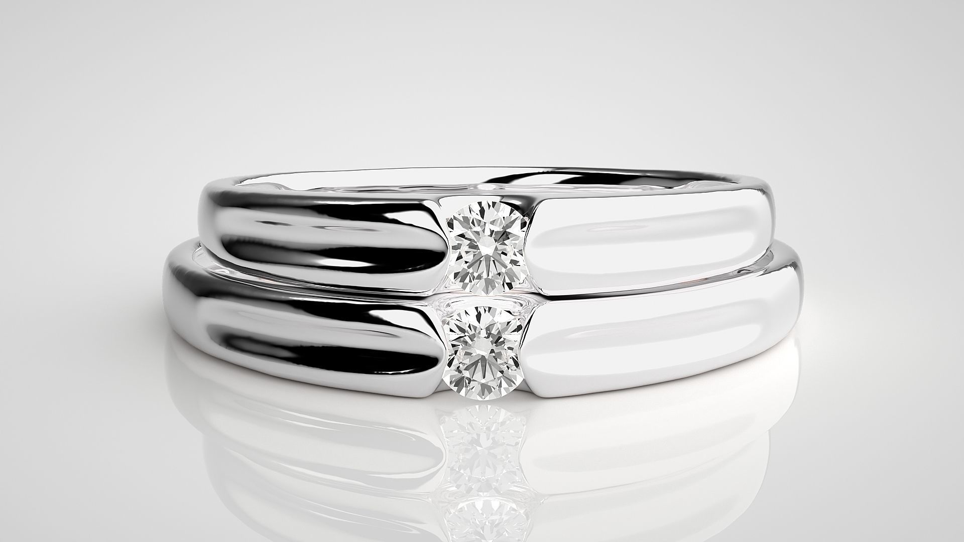 Solitaire Couple Band Ring 3dm stl render detail 3D print model_6