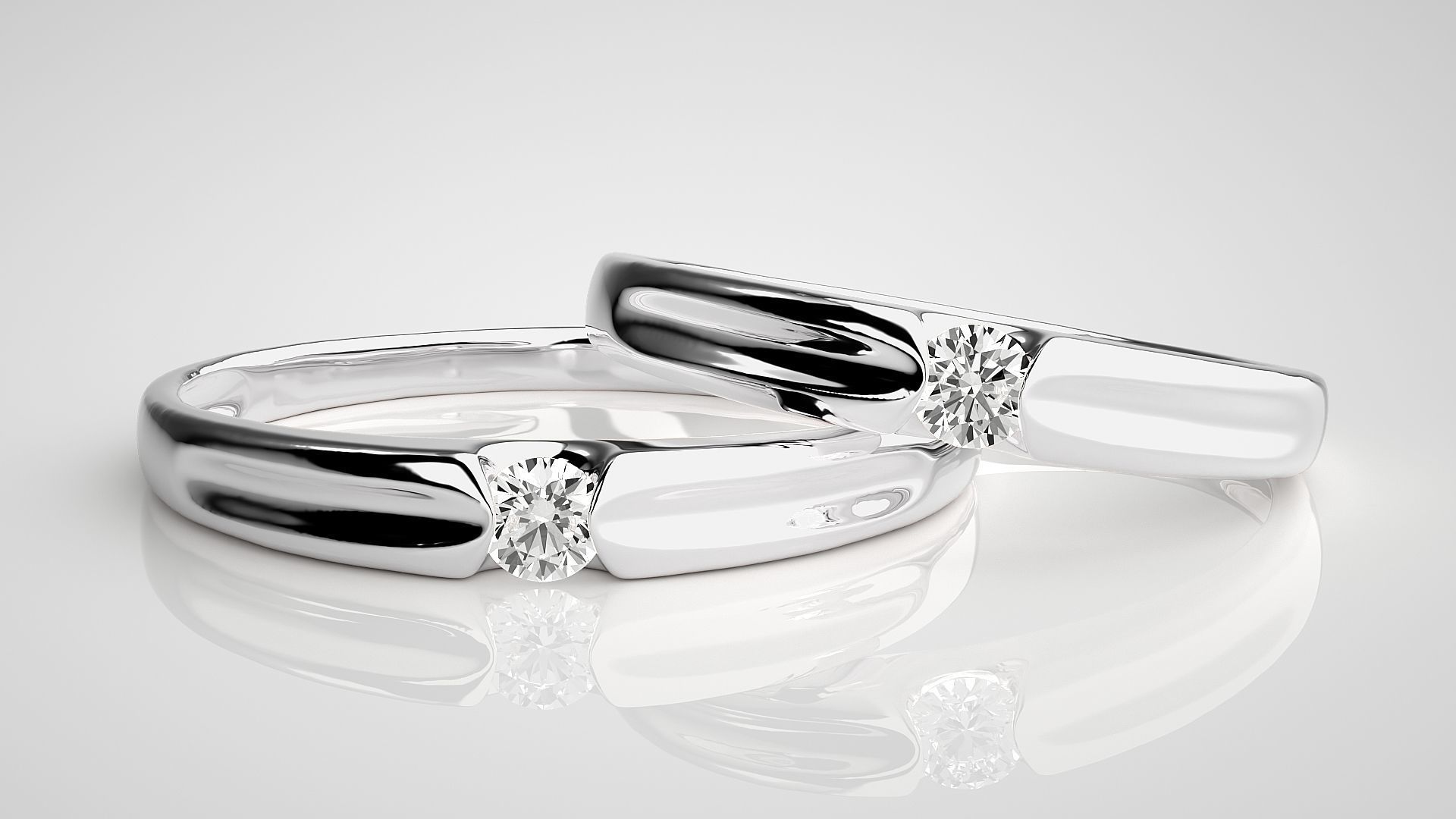 Solitaire Couple Band Ring 3dm stl render detail 3D print model_4