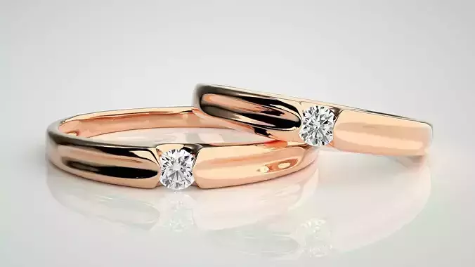 Solitaire Couple Band Ring 3dm stl render detail 3D print model