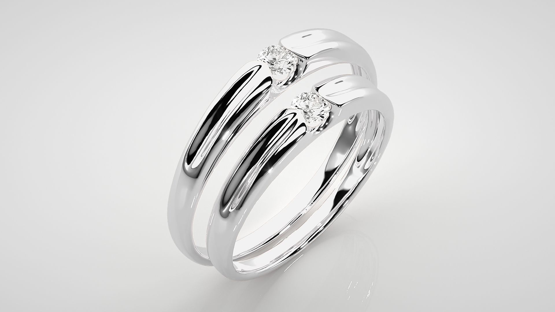 Solitaire Couple Band Ring 3dm stl render detail 3D print model_7