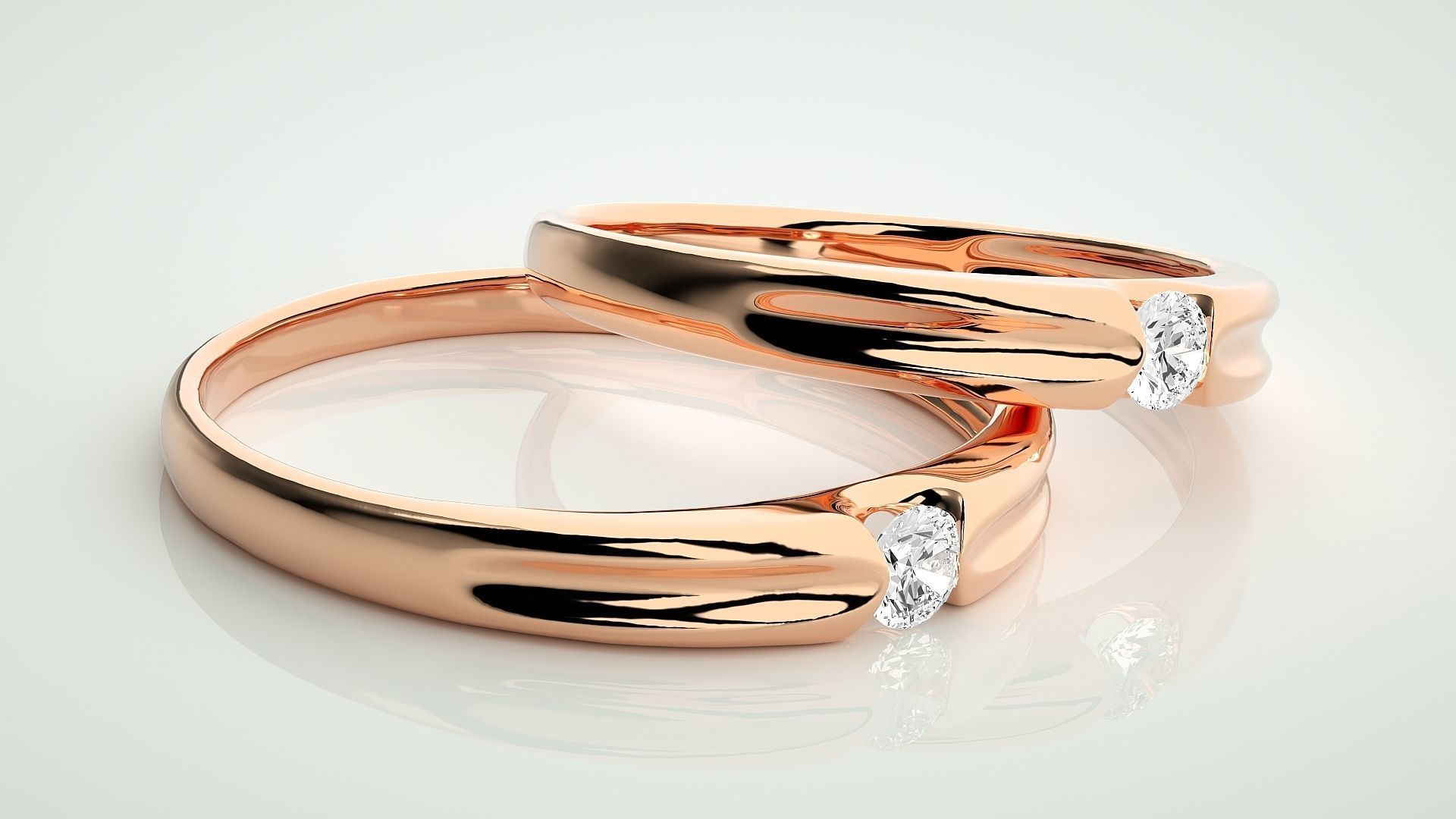 Solitaire Couple Band Ring 3dm stl render detail 3D print model_1