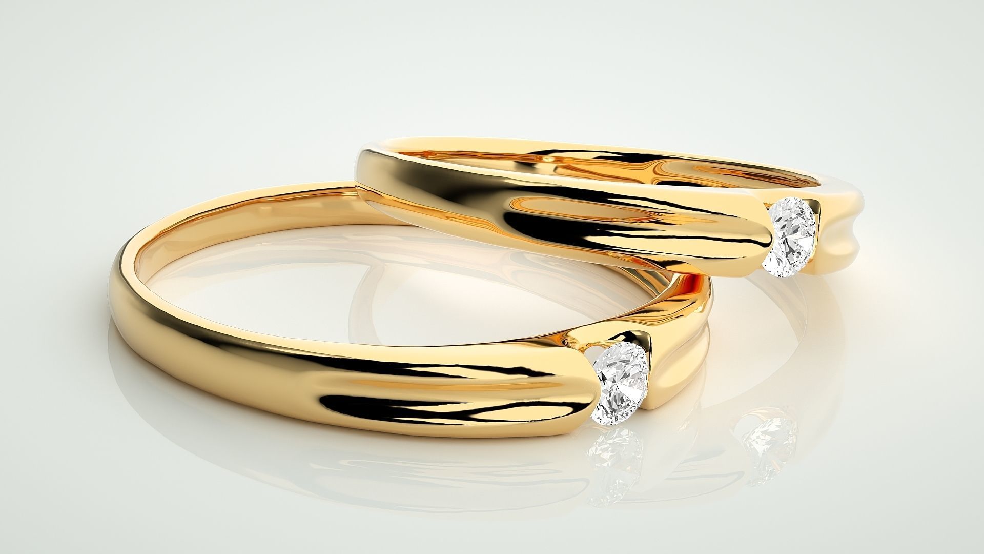 Solitaire Couple Band Ring 3dm stl render detail 3D print model_10