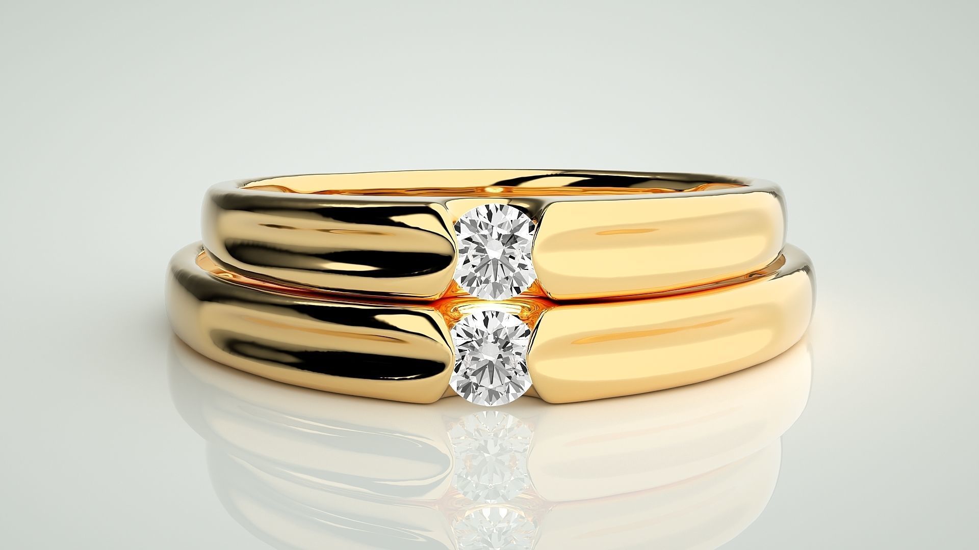 Solitaire Couple Band Ring 3dm stl render detail 3D print model_11