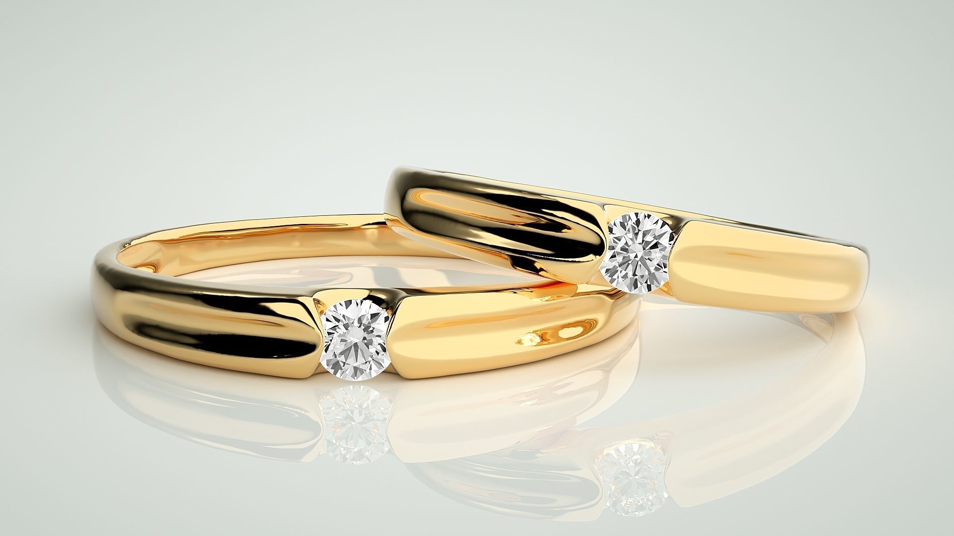 Solitaire Couple Band Ring 3dm stl render detail 3D print model_9