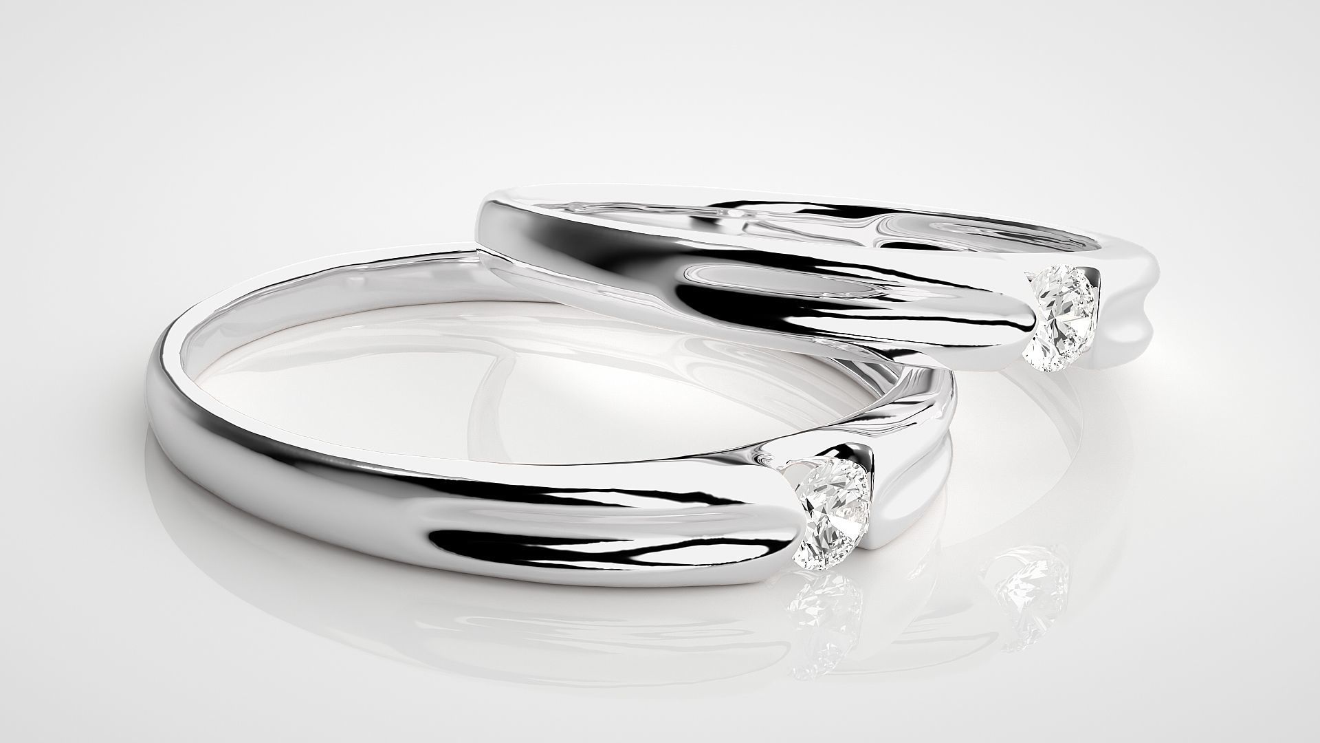 Solitaire Couple Band Ring 3dm stl render detail 3D print model_5