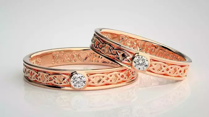 Solitaire Couple Band Ring 3dm stl render detail