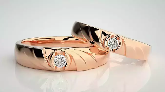 Solitaire Couple Band Ring 3dm stl render detail