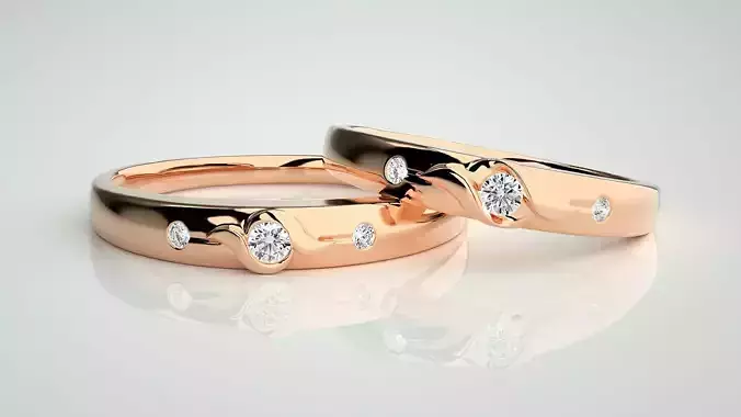Solitaire Couple Band Ring 3dm stl render detail